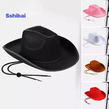 Сплошной цвет с широкими полями, регулируемая ветрозащитная шляпа-котел с веревкой в стиле вестерн, ковбойская джазовая шляпа от солнца, модные аксессуары розовый