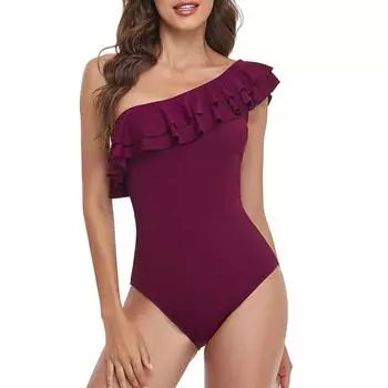 Сплошной цвет, сетчатый цельный бикини с v-образным вырезом, женский сексуальный плотный консервативный купальник из горячих источников L винный