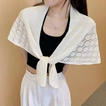 Сплошной цвет шарфы с узлом плетение блузка на плечо искусственный воротник повседневная вязаная полая шаль для вечеринки синий