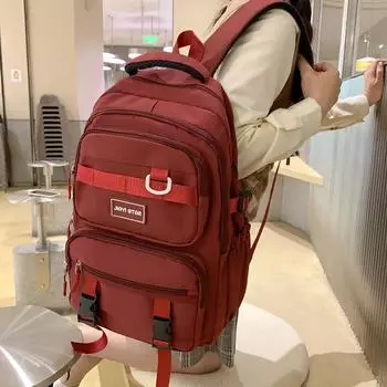 Сплошной цвет школьной сумки женский рюкзак студенческий рюкзак большой емкости синий