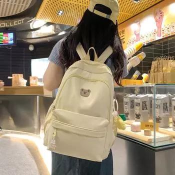 Сплошной цвет школьный рюкзак для женщин, студент средней школы, кампус, рюкзак для путешествий белый