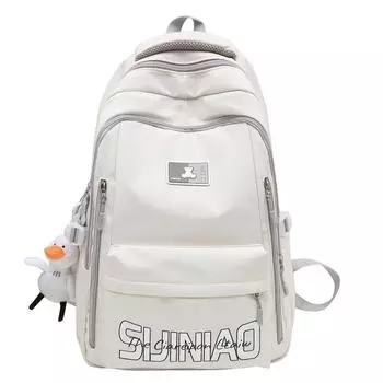 Сплошной цвет школьный женский рюкзак с буквенным принтом для младших школьников, рюкзак большой емкости белый