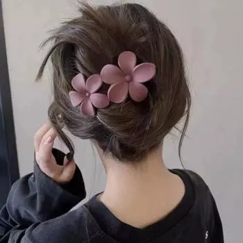 Сплошной цвет, сильная фиксация, коготь для волос, изысканная противоскользящая, противоскользящая, элегантная заколка для волос с двойным цветочным декором