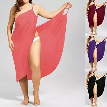 Сплошной цвет Sling Wrap Dress Женщины Летний пляж Купальники Бикини Cover Ups S белый