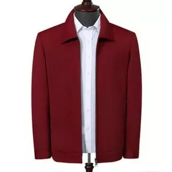 Сплошной цвет Среднего возраста Пожилые мужчины Длинный рукав Застежка-молния Прямой Формальный Деловой Повседневный Мягкий M вино красного