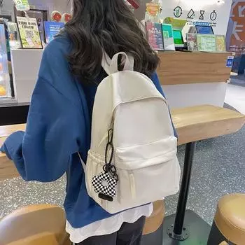 Сплошной цвет Студенческая школьная сумка Водонепроницаемый женский рюкзак для девочек-подростков Сумка для ноутбука Рюкзак для ноутбука 30x14x40cm белый