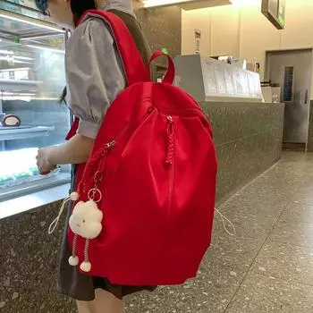 Сплошной цвет студенческий школьный женский легкий рюкзак дорожная компьютерная сумка красный