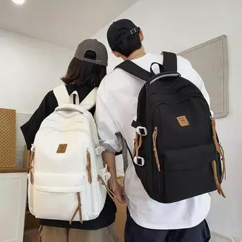 Сплошной цвет Студенческий школьный женский простой компьютерный рюкзак Мужской рюкзак большой емкости чёрный