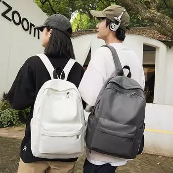 Сплошной цвет Студенческий школьный женский рюкзак большой емкости Мужской дорожный рюкзак серый