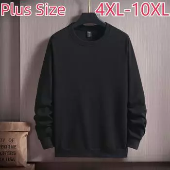 Сплошной цвет свитшот с круглым вырезом без капюшона, мужская футболка больших размеров, футболка Fat Guy, простой повседневный размер 4XL-10XL 4XL серый