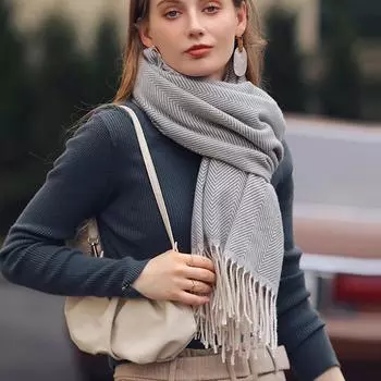 Сплошной цвет теплый шарф женский осенне-зимний теплый длинный шаль светло-серый