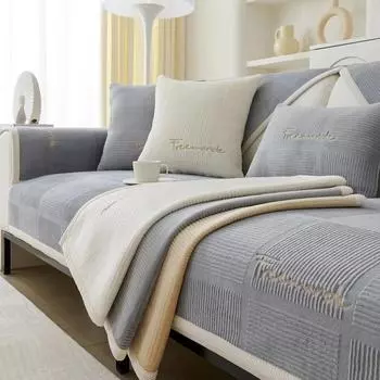 Сплошной цвет, толстые плюшевые чехлы для диванов для гостиной, зимние супер мягкие вышитые секционные диванные полотенца, мебельные чехлы на сиденья 70x70cm 1pc