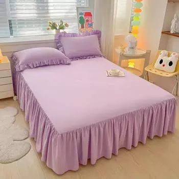 Сплошной цвет юбка-кровать, кружевная юбка с рюшами, 1 шт., чехол для кровати, покрывало для спальни, юбка-кровать, нескользящий чехол для матраса, простыня, покрывало 1 pc skirt 100x200cm
