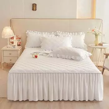 Сплошной цвет юбка-кровать, кружевная юбка с рюшами, 1 шт., чехол для кровати, покрывало для спальни, юбка-кровать, нескользящий чехол для матраса, простыня, покрывало 120x200cm 1pc