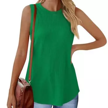 Сплошной цвет, универсальный сексуальный жилет с круглым вырезом, внешняя футболка с резьбой, топ L армия зеленый