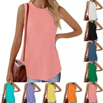 Сплошной цвет, универсальный сексуальный жилет с круглым вырезом, внешняя футболка с резьбой, топ L армия зеленый