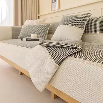 Сплошной цвет, утолщенная диванная подушка, осенне-зимний коврик для дивана, вельветовая противоскользящая подушка для дивана, однотонный кремовый стиль, чехол для дивана 70x70cm 1pcs