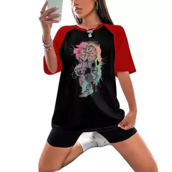 Сплошной цвет в стиле пэчворк, рукава реглан, 3D принт, модная женская футболка, пуловер, на каждый день, подходит для всех сезонов, полиэстер, с v-образным вырезом 4XL