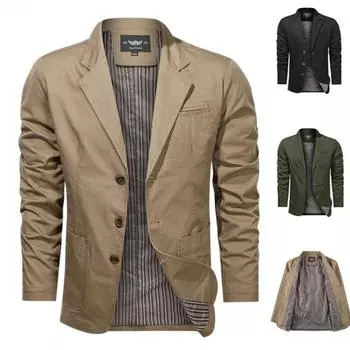 Сплошной цвет в стиле ретро, деловой широкий свободный трехбортный мужской повседневный пиджак с несколькими карманами, регулярная весенне-осенняя куртка, пальто больших размеров XXXXXL чёрный