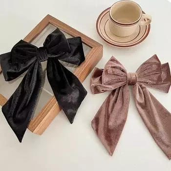 Сплошной цвет, зажим для головы с большим бантом, зажим для хвоста, весенний головной убор, бархатные низкие заколки-булочки для женщин 20*25cm чёрный