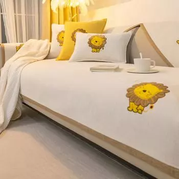 Сплошной цвет жаккардовые чехлы на сиденья дивана Подушка шезлонг Роскошный нескользящий угловой L-образный мебельный чехол с принтом льва 70x70