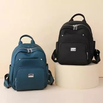 Сплошной цвет женщин рюкзак нейлон случайный студент школьный ранец чёрный
