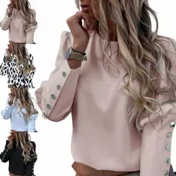 Сплошной цвет женская рубашка с длинным рукавом универсальная офисная рубашка с круглым вырезом и длинным рукавом с принтом рабочая одежда 3XL