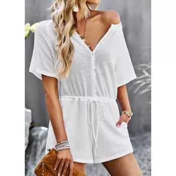 Сплошной цвет женский короткий комбинезон для женщин, летний домашний повседневный комбинезон, шорты S белый