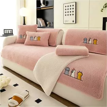 Сплошной цвет, зимнее шерстяное полотенце для дивана из овечьей шерсти, утепленные плюшевые чехлы для диванов, коврик для гостиной, противоскользящий чехол для дивана, современный домашний декор 70x70