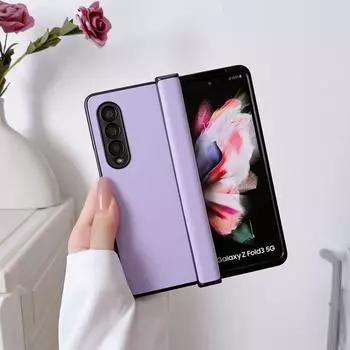 Сплошной цветной кожаный чехол для Samsung Galaxy Z Fold 3 4 5g, защитный чехол для телефона с петлями для Galaxy Z Fold3 Fold4, жесткий чехол для телефона For Galaxy Z Fold 4 синий