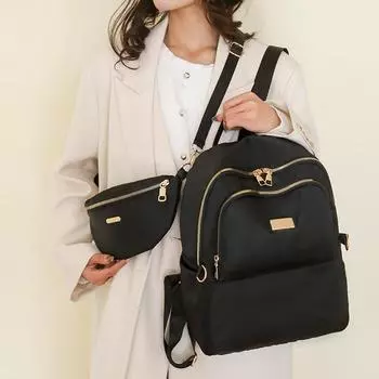 Сплошной цветной рюкзак с сумкой на ремне, женский дорожный рюкзак, комплект, школьная сумка для пригородных поездов и студентов чёрный