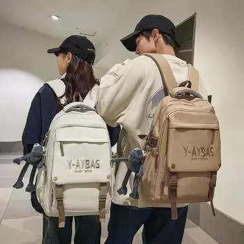 Сплошной цветной рюкзак, женский рюкзак большой емкости, школьный рюкзак для студентов с буквенным принтом чёрный