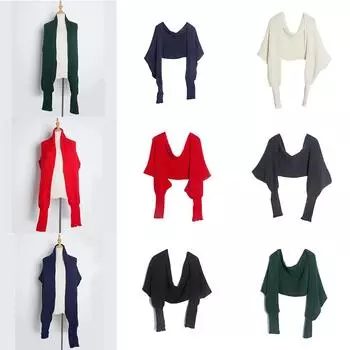 Сплошной цветной шарф, шаль, вязаный шарф с рукавами, шерстяной акриловый пояс, теплая мода, держите 220x35cm