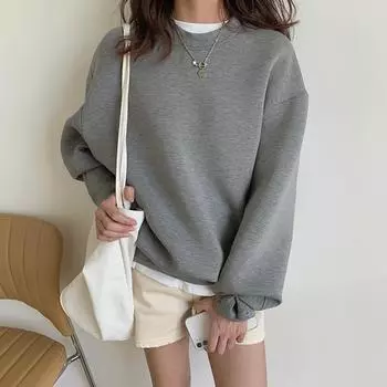 Сплошной цветной свитер, женский космический хлопок, свободный пуловер с круглым вырезом и длинными рукавами One size белый