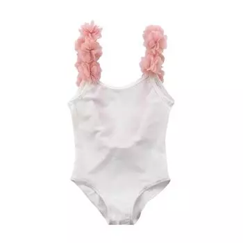 Сплошной купальник для маленьких девочек, купальник с открытой спиной и цветочными бретелями.