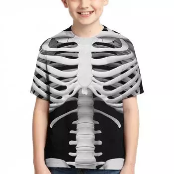 Сплошной принт Анатомия белые кости скелет мужская футболка женская мода для девочек футболка мальчик топы футболки футболки с коротким рукавом 100cm