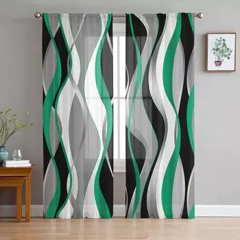 Сплошные абстрактные линии градиент изумрудно-зеленые прозрачные шторы для гостиной декор оконные шторы кухонные тюль вуаль шторы W135 x H115cm x1