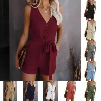 Сплошные цветные цельные брюки женские 2 летние повседневные женские шорты с v-образным вырезом и бантом 5XL белый