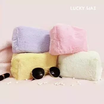 Сплошные цветные косметички, женские мягкие плюшевые косметические кисти для макияжа, чехол для хранения, дорожный органайзер для туалетных принадлежностей, сумка для девочек, подарок белый