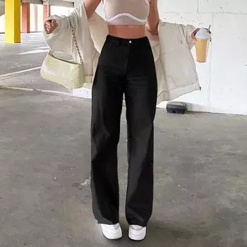 Сплошные джинсы женские драпированные свободные тонкие прямые брюки с высокой талией женские повседневные брюки XL чёрный