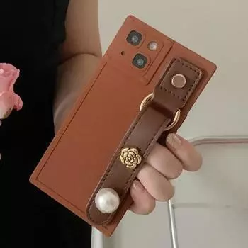 Сплошные силиконовые мягкие задние чехлы для iPhone 14 13 12 11 Pro Max, защита объектива, запястье, жемчужный ремешок, держатель, квадратные чехлы для телефонов iPhone 14 Pro Max