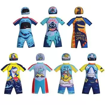 Сплошные солнцезащитные костюмы на молнии для малышей и шляпа от солнца, пляжный купальник для младенцев 150