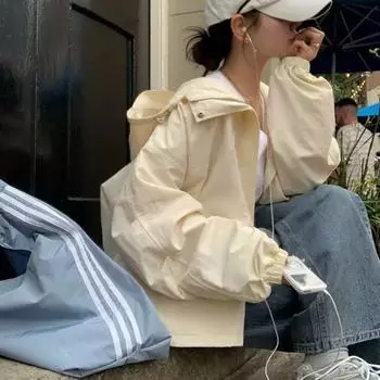 Сплошные свободные куртки с капюшоном женские модные весенне-осенние пальто на молнии женские элегантные куртки в стиле сафари женские One Size