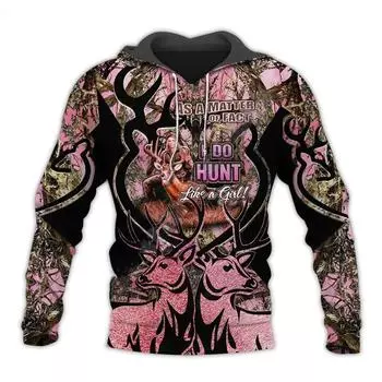 SpNew Fashion Country Girl Hunter Deer Hunting Animal Camouflage Tattoo Pullover Sports Suit Sweatshirts Men/Women 3D Print Hoodies S