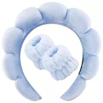 Sponge Spa Headband with Wristbands for Washing Face Wide Padded Headband Skin Care Makeup Removal Shower for Women Girls one size