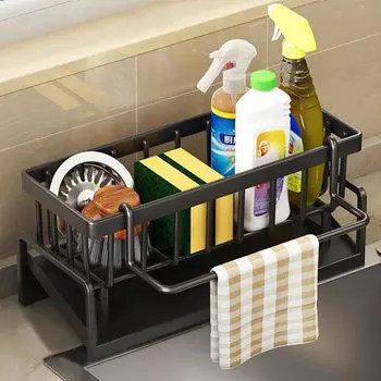 Sponge Sponge Carbon Sponge Detergent Scrubber Drainer Movable Divider Sink Kitchen Storage Holder, Rack, Steel, Holder, Holder, Function, Included,