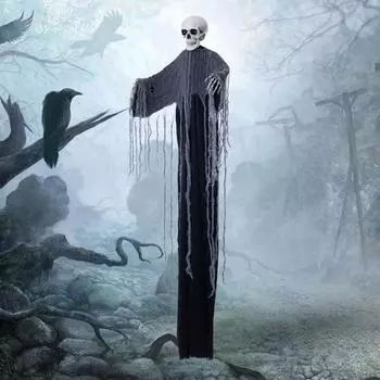 Spooky Ghost Prop with Robe Spooky Led Light Hanging Ghost Skull Ornaments for Halloween Party Decor Haunted House for Indoor чёрный