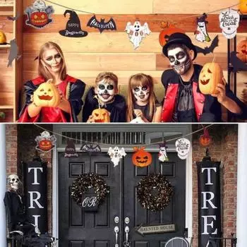 Spooky Halloween Garland Banner Wooden Halloween Flag Pulling Funny Pumpkin Garland Flag Halloween Halloween Banner