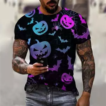 Spooky Halloween Gym T Shirt Summer Funny Ghost Print Aesthetic T-Shirts Harajuku for Male Design Top Tees Plus Size Clothes S