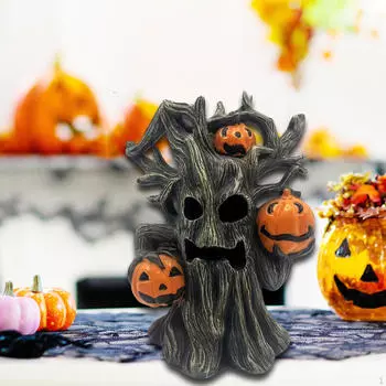 Spooky Tree Figurine Small Sculpture, Halloween Decoration, Desktop Ornament Decorative Statue for